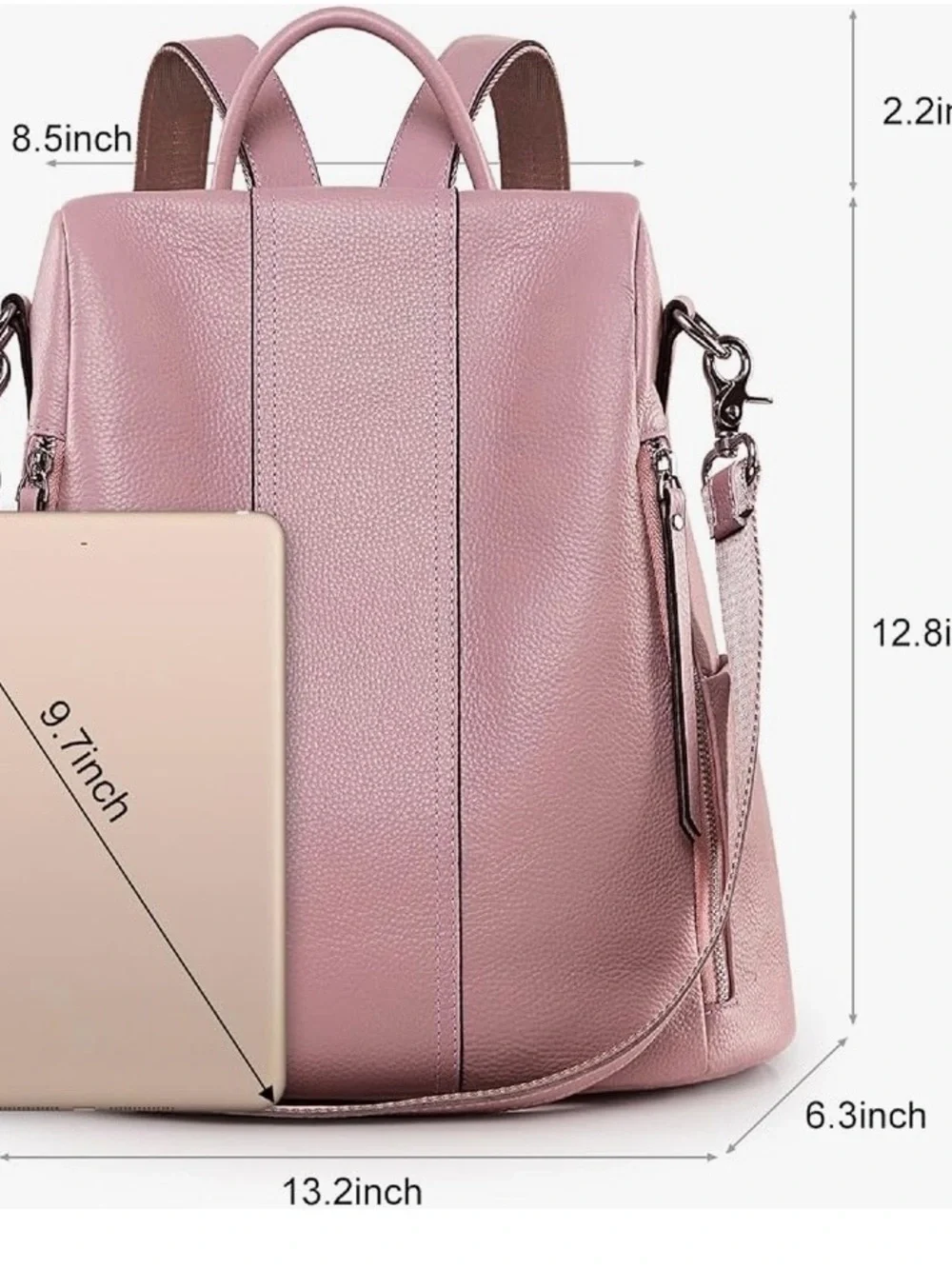 Antitheft Convertible Backpack Purse in Dusty Pink